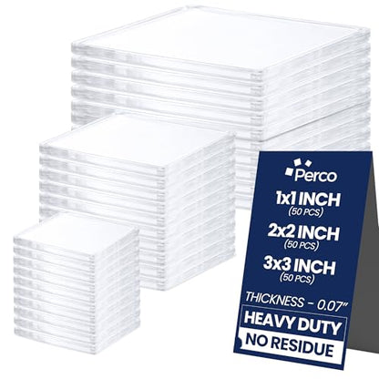 Perco Double Sided Tape Squares, Clear Nano Tape, 95 Pre-Cut Mounting Squares – 50 1"x1", 30 2"x2", 15 3"x3" – Multi-Size Adhesive for Wall Décor, Crafts, DIY, Office, Home Use, Multi-Purpose Projects - size: 1x1 + 2x2 + 3x3 inches