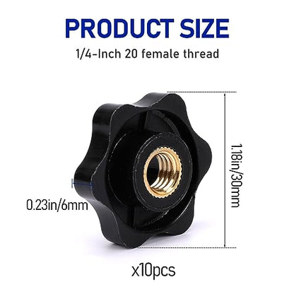Mozeat Lens 10 Pack 6 Star Knobs 1/4 Inch 20 Female Threaded Hexagon Head Thru Knob Clamping Knobs Jig Knobs T Knob