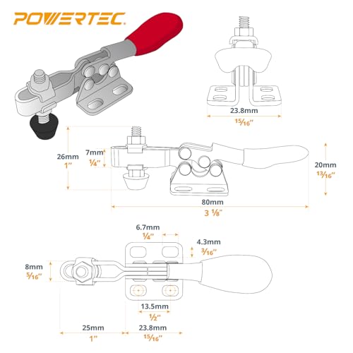 POWERTEC 8PK Small Toggle Clamp, 60 lbs Holding Capacity, 201 Quick Release Horizontal Adjustable Clamps for Woodworking Jigs and Fixtures, Welding, Drill Press, Table Saw Sled, Tool Boxes (20321-P2) - size: 201, 8PK
