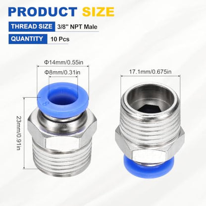 10Pcs Pneumatic Push to Connect Fitting Fit 8mm OD Tube 3/8"MNPT - color: Blue, size: 8mm OD x 3/8" NPT