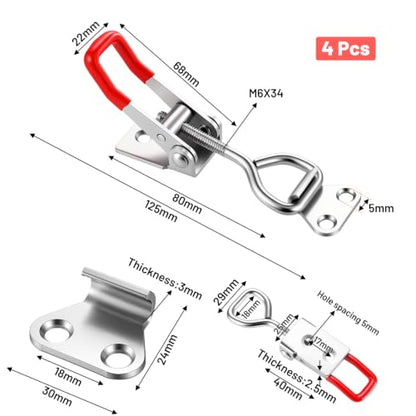 6 Pcs Toggle Latch Clamp, 304 Stainless Steel Heavy Duty Toggle Clamp with Lock Hole, Adjustable Draw Latch for Smoker Lid, Toolbox, Case, 220Lbs Holding Capacity