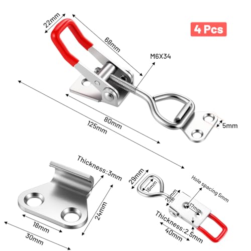 6 Pcs Toggle Latch Clamp, 304 Stainless Steel Heavy Duty Toggle Clamp with Lock Hole, Adjustable Draw Latch for Smoker Lid, Toolbox, Case, 220Lbs Holding Capacity