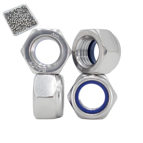 M3‑0.5 Lock Nut, 150Pcs 304 Stainless Steel Nylock Insert Locking hex Nut - size: M3x0.5mm, 150 Pack
