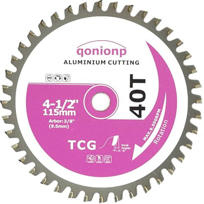 4-1/2" Aluminium Cutting Circular Saw Blade, TCG 40T, 3/8" Arbor