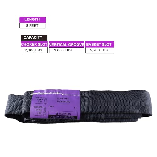 Black Spanset 8FT Endless Round Sling 4pcs Heavy Duty Lifting Straps Polyester -2,600 lb. Vertical Capacity, 5,200 lbs Basket Aerial Circus or Strage Use (Puple -Vertical Capacity 2,600 lbs, 8FT) - size: 8FT