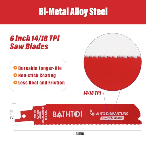 25 Pack 6 Inch 14/18 Tpi Reciprocating Saw Blades for Metal Cutting - size: 6 Inch 14/18TPI