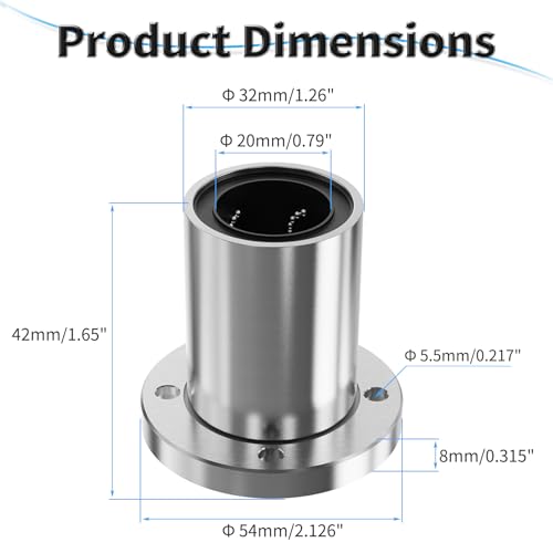 4 Pcs LMF20UU Round Flange Linear Ball Bearings, 20x32x42mm - size: LMF20UU