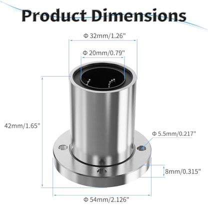 4 Pcs LMF20UU Round Flange Linear Ball Bearings, 20x32x42mm - size: LMF20UU