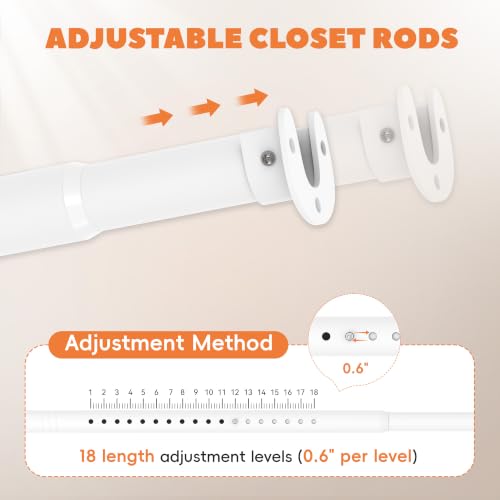 Metal Closet Rod 1.3" Heavy Duty Adjustable Hanging Rod 17-75 Inch - color: Matte White, size: 17-75 IN