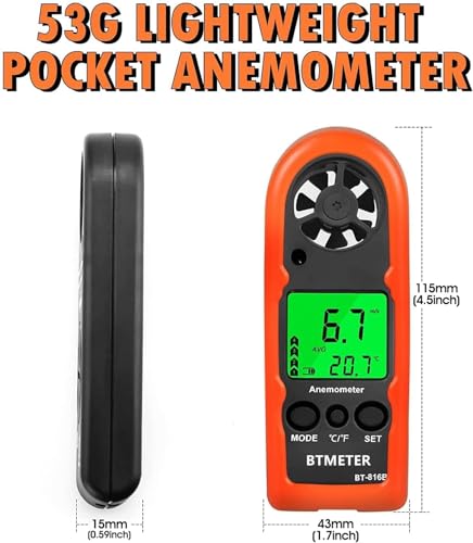BTMETER Handheld Anemometer - Lightweight Wind Speed Gauge (816B-2pcs) - color: Red