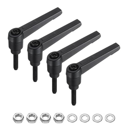 uxcell 4pcs Lever Adjustable Handles M5 x 20mm Metric Male Thread with Nuts Washers, Level Clamping Handle Set Hand Stud Knobs Rotating Screw Handles Bolts with Locking Lever, Black - size: M5 x 20mm