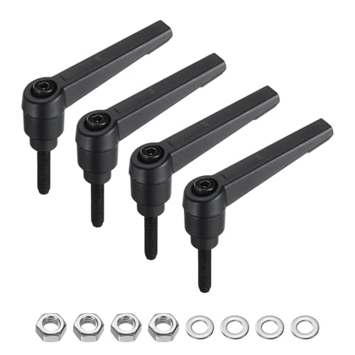 uxcell 4pcs Lever Adjustable Handles M5 x 20mm Metric Male Thread with Nuts Washers, Level Clamping Handle Set Hand Stud Knobs Rotating Screw Handles Bolts with Locking Lever, Black - size: M5 x 20mm
