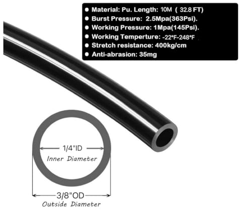 Ecoverve 3/8 inch OD Black Pneumatic Tube - 32.8ft Air Brake Tubing, Heavy Duty Air Compressor 3/8''OD Tube-32.8FT - style: 3/8''OD Tube-32.8FT