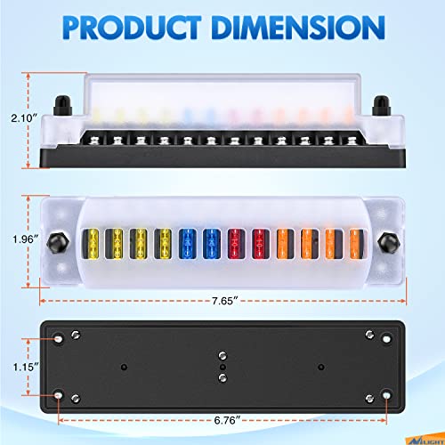 Nilight 12 Way Fuse Block with Negative Bus 12V Blade Holder ATC/ATO Standard Box Label Stickers Waterproof Cover Panel for Automotive Cars Trucks RVs Campers Vans - color: 12 Way Fuse Block