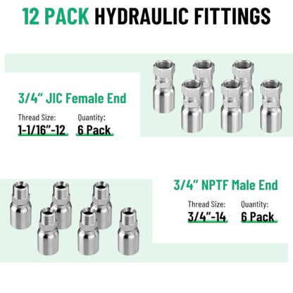 33FT 3/4" Hydraulic Hose with 12PCS Hydraulic Hose Fittings - size: 3/4" Hydraulic Hose - 33FT