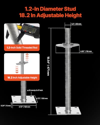 VEVOR 4-Pack Adjustable Leveling Jacks, 18.2 In Adjustable Height & 3307lbs/1500kg Total Load Capacity Scaffold Jacks Feet, Solid Carbon Steel Screw Jacks for Baker-Style Scaffolding Equipment, Silver