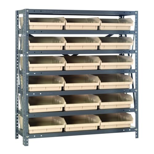 Quantum Storage Systems 1239-109IV Steel Shelving Unit with 4' Shelf Bins, 12' D x 36' W x 39' H, Ivory - size: 39" H x 36" W x 12" D, style: 12" L x 12" W x 4" H 18 Economy Ivory Bins