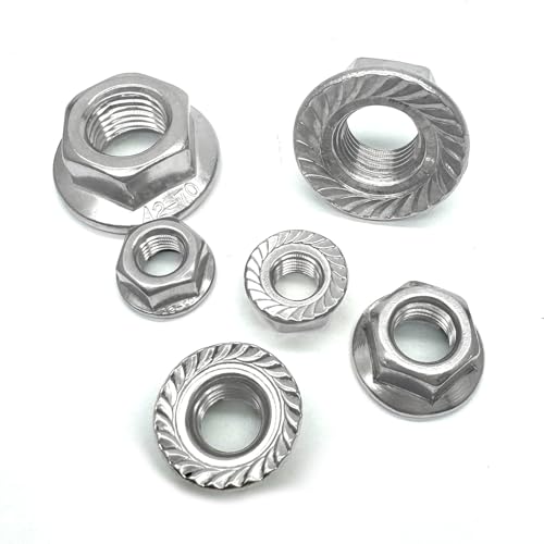 M12-1.25mm Thread Pitch 304 Stainless Steel Flange Nut Hex Lock Nuts,Fine Tooth(10pcs) - size: M12-1.25mm