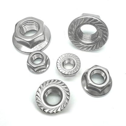 M12-1.25mm Thread Pitch 304 Stainless Steel Flange Nut Hex Lock Nuts,Fine Tooth(10pcs) - size: M12-1.25mm