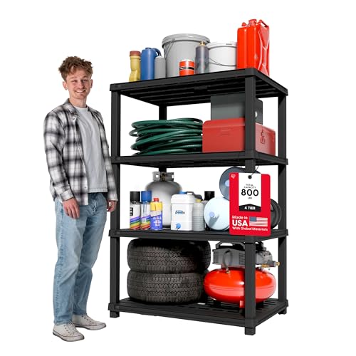 IRIS USA Plastic Storage Shelves |Made in USA| 57"H x 36"W x 24"D - Black - size: 4 Tier | 24"D x 36"W x 57"H