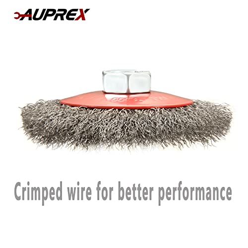AUPREX 5 Pack 4 Inch Coarse Crimped Wire Wheel Brush for Angle Grinder with 5/8 Inch-11 Threaded Arbor - 0.014 Inch Carbon Steel Wire -Light Duty Conditioning for Metals - size: 4 Inch