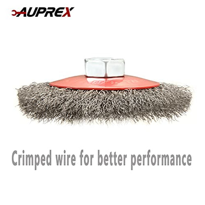 AUPREX 5 Pack 4 Inch Coarse Crimped Wire Wheel Brush for Angle Grinder with 5/8 Inch-11 Threaded Arbor - 0.014 Inch Carbon Steel Wire -Light Duty Conditioning for Metals - size: 4 Inch