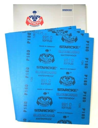 Matador Abrasive Wet or Dry Sandpaper 5 Sheets 180 Grit 9"x11" Silicon Carbide Made in Germany