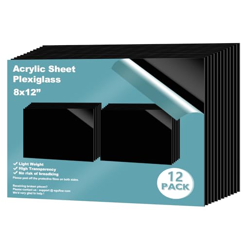 Egofine 8" x 12" Black Plexiglass Sheets 12 Pack 0.04 Inch Acrylic Sheet Thick for DIY Craft Projects, Painting, Photography, Sign, Display Stand, Home Decor, Easy to Cut - color: Black, size: 8x12"