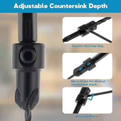 15-Piece Countersink Drill Bit Set for Woodworking