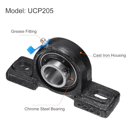 uxcell 2pcs UCP205 Pillow Block Bearings 25mm Bore Bearing Units Cast Steel Flange Mounted Bearing Housing - size: UCP205 ID 25mm