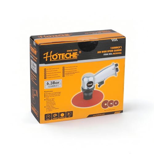 Hoteche 4" to 6" Orbital Air Sander, High Speed Pneumatic Sander, 90° Angle Air Powered Buffer with 4", 5", 6" Sanding Discs and Universal 1/4" Air Inlet for Auto Body & Woodwork