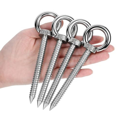 5.5 Inch Heavy Duty Eye Hooks, M10 Self Tapping Screw Eyelets, 4 Pcs