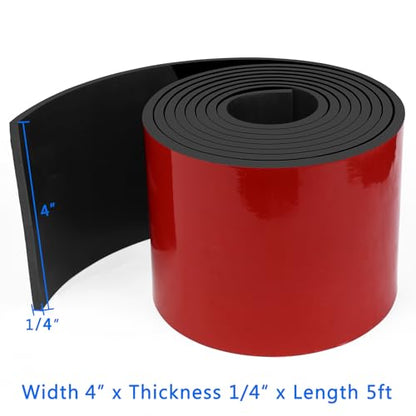 WochiTV Adhesive Solid Rubber Strips, 4" Wide x 1/4" Thick x 60" Long Self Stick Black Neoprene Rubber Rolls Perfect for DIY Insulation Cushion Gasket, Sealing, Liner, Weather Striping - size: 4" W X 60" L, style: 1/4" Thick Adhesive