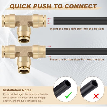 3/8" Brass Union Tee, DOT Approved 3-Way Air Line Connector 2PCS - size: 3/8" OD 2PCS, style: Tee