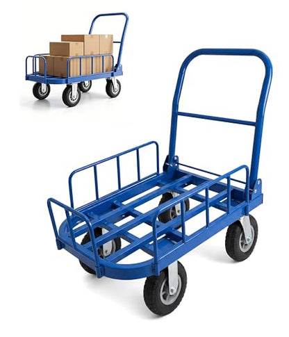 Heavy Duty Folding Platform Cart 600LBS Utility Hand Truck with Guardrails