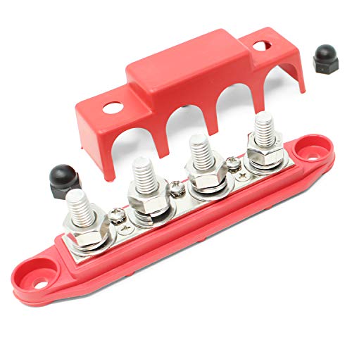 4 Post Power Distribution Block Bus Bar with Cover - Made in The USA - 250 Amp Rating - Marine, Automotive, and Solar Wiring (5/16" - Red) - size: 5/16" - Red