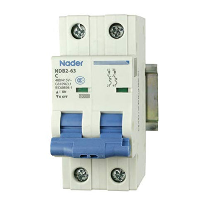 ASI AC Miniature Circuit Breaker - 2 Pole DIN Rail Mount 1 Amp 480 Volt Unit with Shock-Proof Terminations, Trip Curve C, L1, L2 and Neutral Single-Phase Circuits - size: 1 Amp