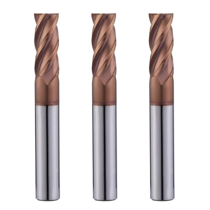1/4" Carbide Square End Mills Set 4 Flute HRC55 TISIN Coating 3PCS - size: 1/4 in