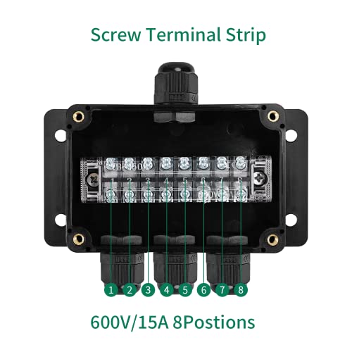 JINDOUZI ABS IP67 Waterproof Dustproof Electrical Junction Box, with 15A 600V Barrier Terminal Cable Connector, 1 in/3 Out Power Junction Box（3.93 * 2.67 * 1.96in） - size: 1T3 3.93" x 2.67" x 1.96"