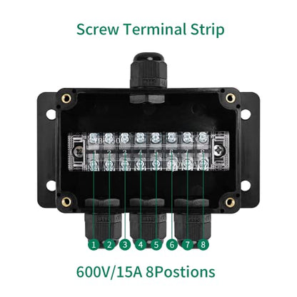 JINDOUZI ABS IP67 Waterproof Dustproof Electrical Junction Box, with 15A 600V Barrier Terminal Cable Connector, 1 in/3 Out Power Junction Box（3.93 * 2.67 * 1.96in） - size: 1T3 3.93" x 2.67" x 1.96"