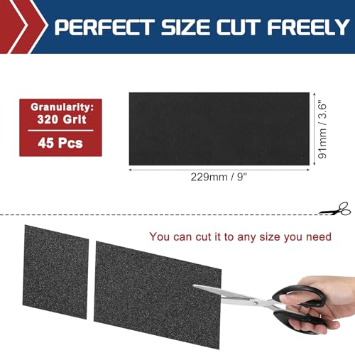 45Pcs Sand Paper 3.6x9Inch 320Grit Silicon Carbide Sandpaper Sheets - size: 3.6 x 9 Inch(320 Grit)