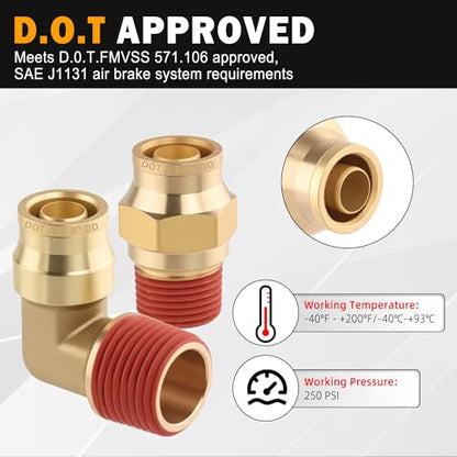 3PCS Brass DOT Air Brake 1/4" Tubex 1/4" NPT Quick Push Fittings - size: 1/4" OD x 1/4" NPT, style: Quick Push Straight-3PCS
