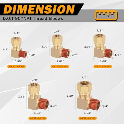 5PCS Brass DOT 1/2" Tube x 3/8" NPT Nylon Tubing 90 Degree Elbow - size: 1/2" OD x 3/8" NPT, style: 90°NPT Thread Elbows-5PCS