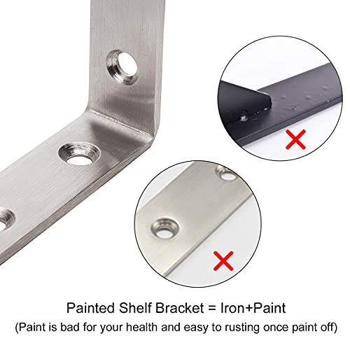 YUMORE L Bracket, 5" x 3" Max Load: 35lb/15KG Heavy Duty Stainless Steel Solid Shelf Support Corner Brace Joint Right Angle Bracket, Pack of 4 - color: Brushed Nickel, size: 5inch