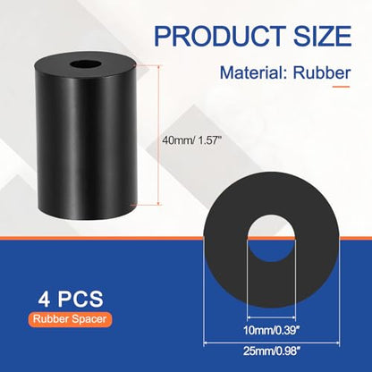 Multi Purpose Rubber Spacer, 10mm ID x 25 OD x 40mm T Neoprene Round Anti-Vibration Isolation Pads Bushings Spacer Washer Fit for HVAC Bolts Car Accessories (4 Pcs) - size: 10mm ID x 25 OD x 40mm T