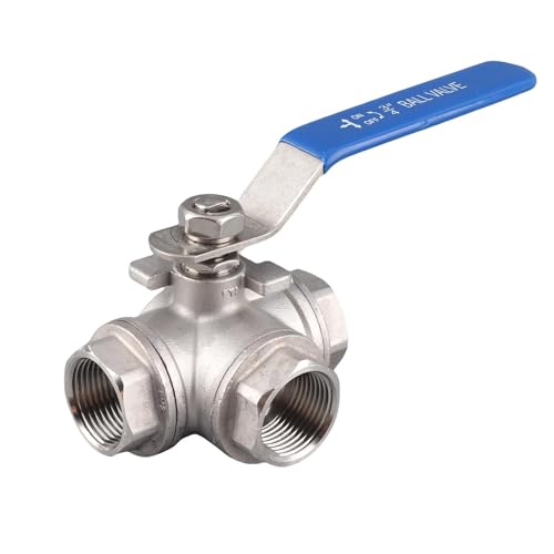 WALFRONT 3-Way Pipe Ball Valve 3/4"NPT Female Thread Valve 304 Stainless Steel Full Port with Handle for Water Oil Gas