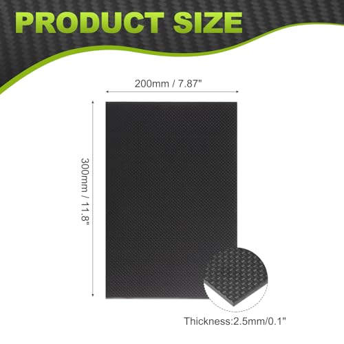 MECCANIXITY 3K Carbon Fiber Plate Panel Sheets, 200 x 300 x 2.5mm Carbon Fiber Board Plate Glossy Laminate Plain Weave Panel Sheets Flexible for RC Aircraft, Model Car, Auto Parts - size: 200 x 300 x 2.5mm/7.87 x 11.8 x 0.1 inches