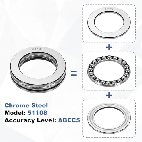 uxcell 2Pcs Thrust Ball Bearings, 40mm Bore 60mm OD 13mm Thick 51108 ABEC5 - size: 51108 40mm x 60mm x 13mm