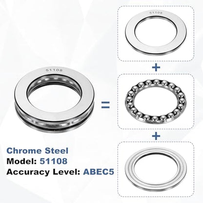 uxcell 2Pcs Thrust Ball Bearings, 40mm Bore 60mm OD 13mm Thick 51108 ABEC5 - size: 51108 40mm x 60mm x 13mm