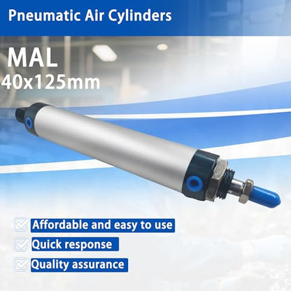 CG WEITENG Pneumatic Mini Pneumatic Cylinder MAL Single Rod Aluminum Double Acting Pneumatic Cylinder 40mm Bore 125mm Stroke(MAL40x125) - color: MAL-40 mm, size: 125 mm